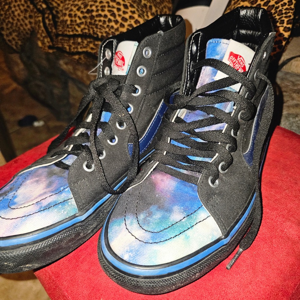 Vans Sk8-Hi Skate‎ Shoes Mens 10.5 Black Galaxy Blue Excellent